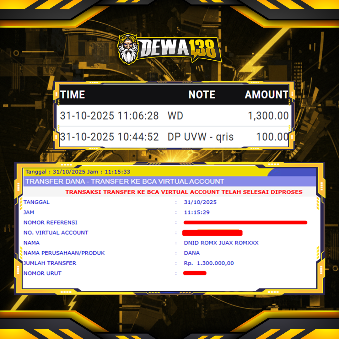 DEWA138: Tempat Game Jackpot Dalam Waktu Singkat Depo 100k Wd 1,3 Juta